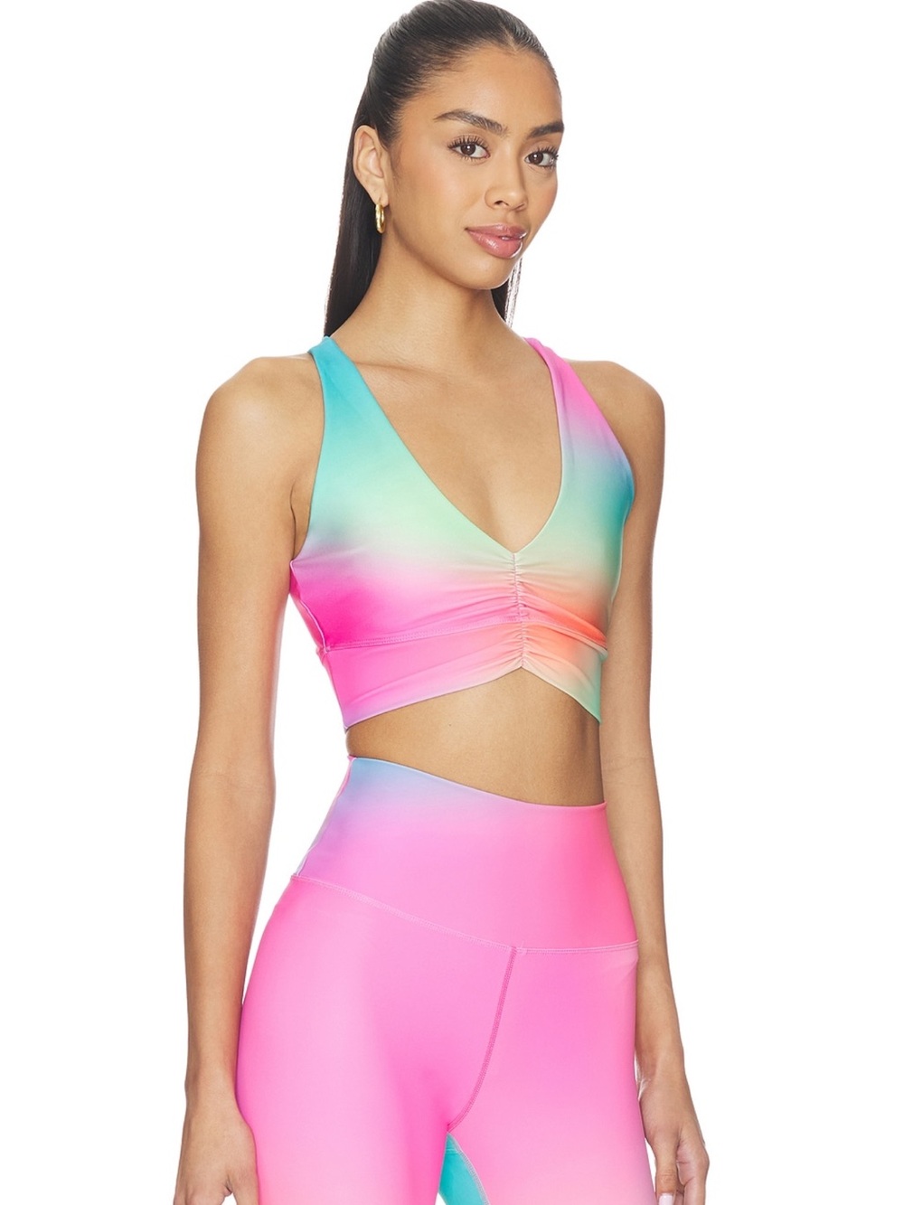 Beach Riot Gradient Ruched V-Neck Crop - Pink, Aqua & Peach - Picture 2 of 4